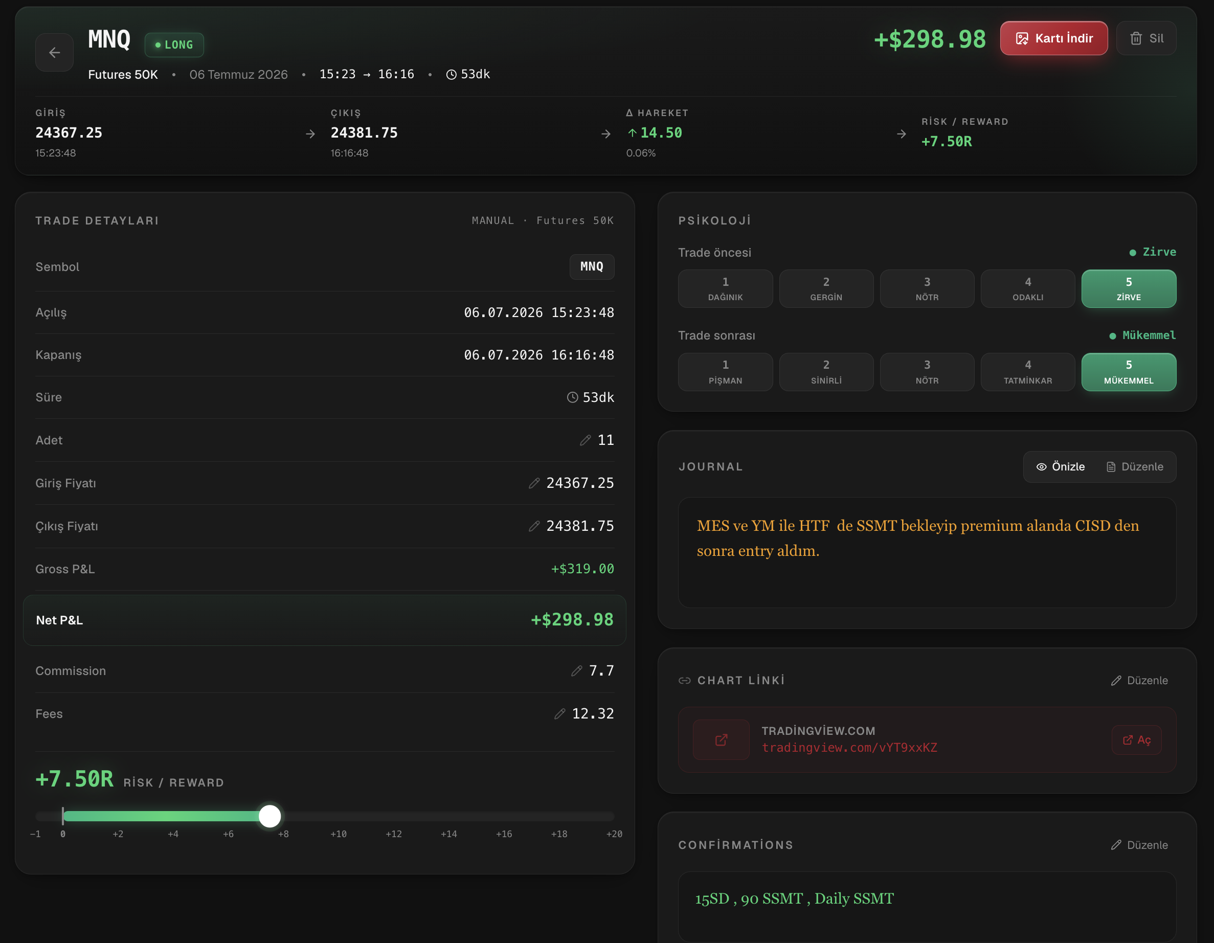 Trade detail screen — data entry
